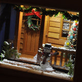 Happy Christmas Snowman in front of the entrance <Tree House> In-frame: Nobuko Kameda, painted, non-scale