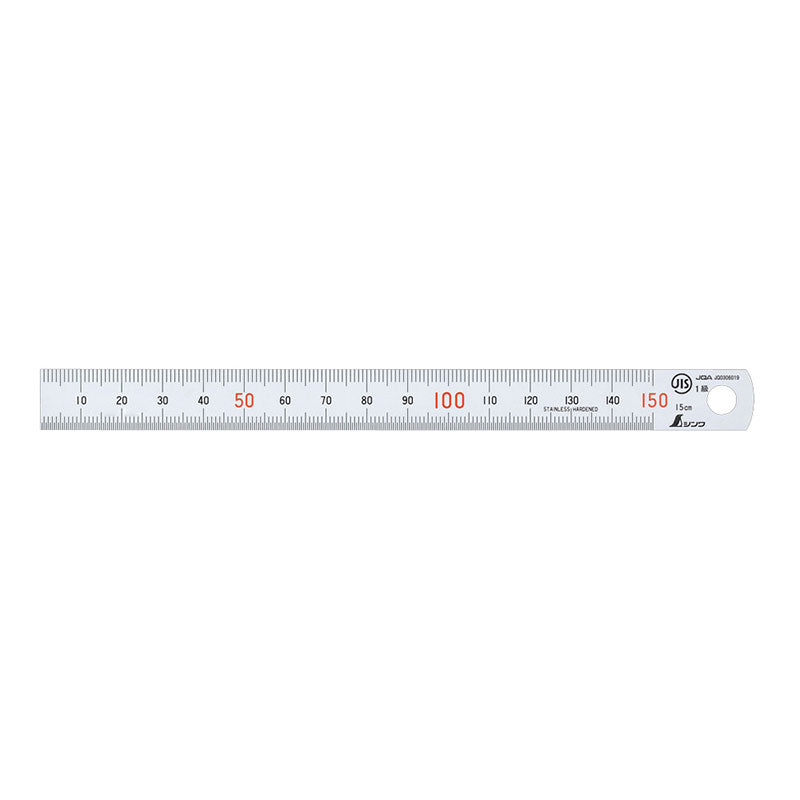 Straight ruler silver 15cm with red numbers JIS : Shinwa Rules 13005 ...