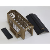 Wooden Single-Track Locomotive Depot Type-A Tin Roof Ver.: Baioudou HO (1:80) Unpainted Kit ST-031-80C