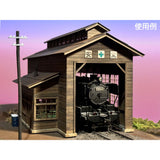 Wooden Single-Track Locomotive Depot Type-A Tin Roof Ver.: Baioudou HO (1:80) Unpainted Kit ST-031-80C