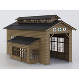 Wooden Single-Track Locomotive Depot Type-A Tin Roof Ver.: Baioudou HO (1:80) Unpainted Kit ST-031-80C