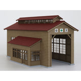 Wooden Single-Track Locomotive Depot Type-B Tile Roof Ver.: Baioudou HO (1:80) Unpainted Kit ST-032-80C