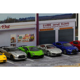 CMDP-064-009 Gas station parking lot (outer dimensions: W 271 x D 168 x H 135 mm) : Hakoniwa Giken, Aassembly required display case 1:64