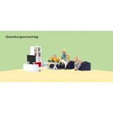 Family watching TV in the living room (TV rack, bookcase, table, sofa): Prizer, painted and ready to use HO(1:87) 10649