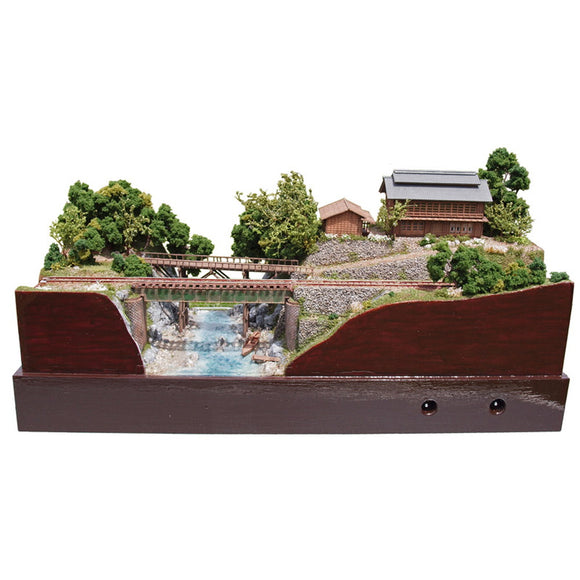 Sericulture farmer , Mountain stream and local railway : Hiroshi Yamao Diorama work N (1:150)