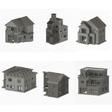 Set of 6 detached houses : Diorama City Building 3D unpainted kit 1:600 size 3008