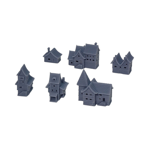 Village of the Beginning (set of 6 buildings) : Fantasy Realm Architecture Building 3D unpainted kit 1:600 size 4002