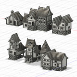 Village of the Beginning (set of 6 buildings) : Fantasy Realm Architecture Building 3D unpainted kit 1:600 size 4002
