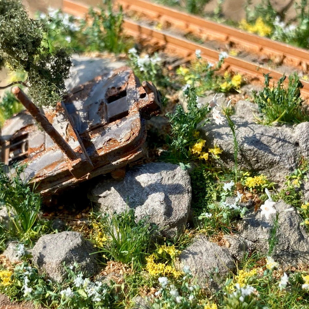 Abandoned freight car in a forest railway : Art Stage K - Diorama