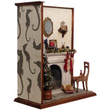 Christmas Fireplace : Up Far Field, Dollhouse art work 1:12-scale