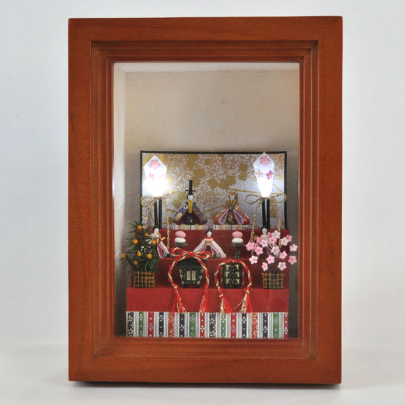 Miniature Hina Decorations - Three Tiered Doll Decorations - In Frame : Nobuko Kameda Pre-Painted Non-Scale