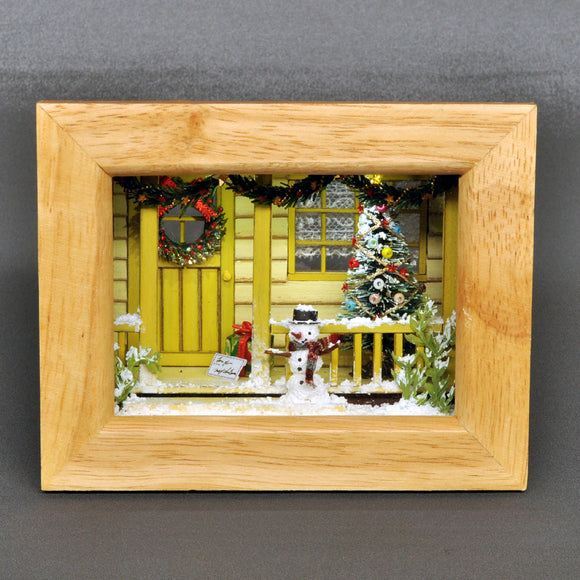 Muñeco de nieve feliz Navidad frente a la entrada<yellow house> En el marco: Nobuko Kameda, pintado, sin escala</yellow>