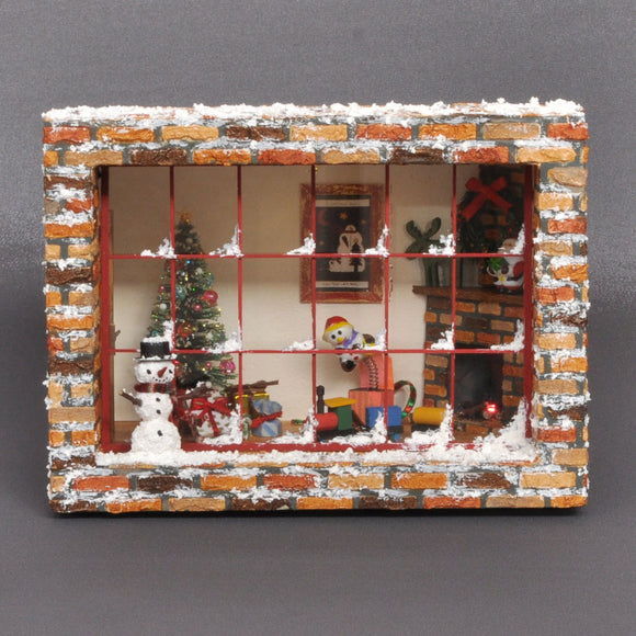 圣诞快乐 - 壁炉房 - 红色窗框 - 框架内：Nobuko Kameda 成品套装 - 不按比例