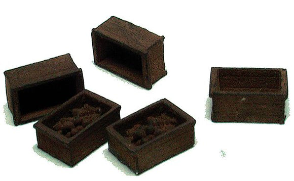 Juego de cajas de madera (3 sin contenido, 2 con contenido): ECHO Modelo kit sin pintar HO (1:80) 317