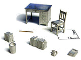 Desk, Chair and Accessories Set (Wooden): Echo Model Unpainted Kit HO(1:80) 403