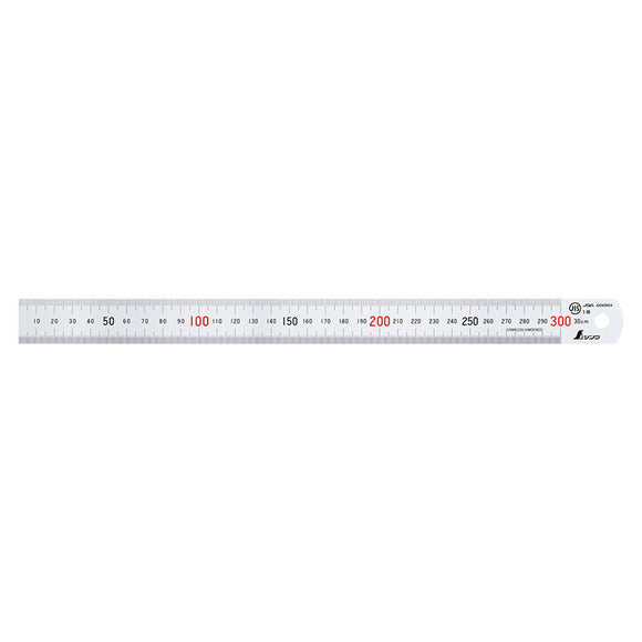 Straight ruler silver 30cm with red numbers JIS : Shinwa Rules Tools 13013