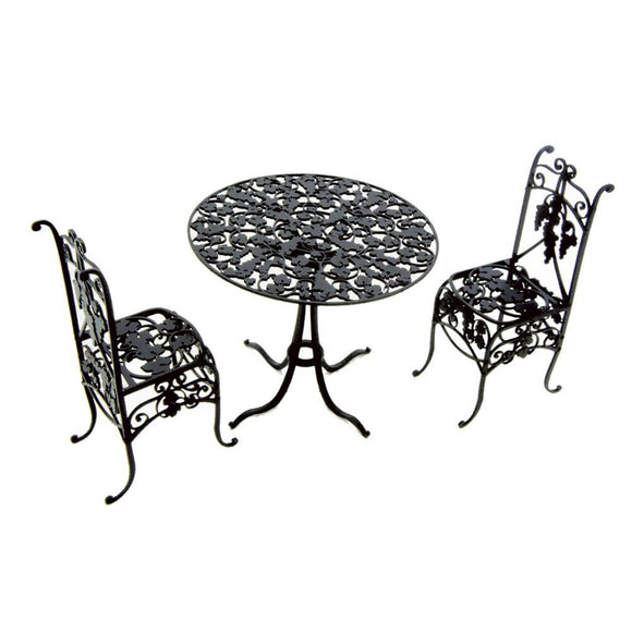 Mesa de hierro y 2 sillas (negras): Cobani kit sin pintar 1:12 IF-002