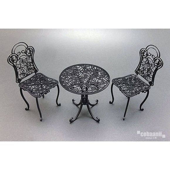 Iron table and chairs (rose design): Cobani unpainted kit 1:12 IF-018