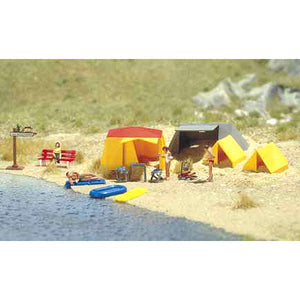 Campsite set (camping tent, table, chairs, rubber boat etc.): Bush kit HO(1:87) 6026