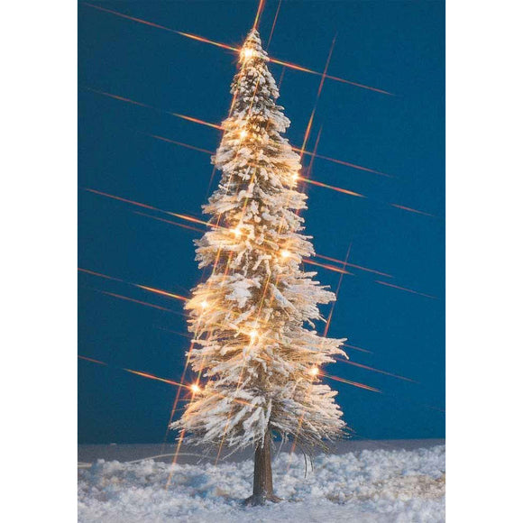 Árbol de Navidad cubierto de nieve con luces, altura 20 cm: arbusto completo 8624