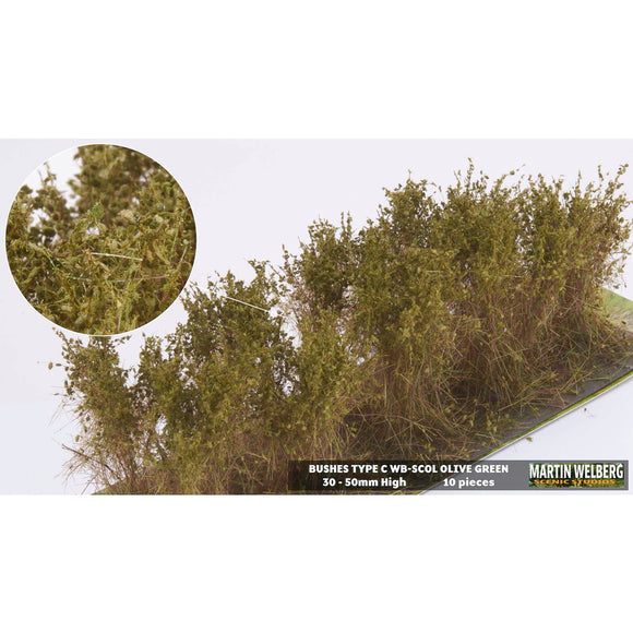 Bush C, stock type, height 40mm, olive green, 10 plants : Martin Uhlberg Non-scale WB-SCOL
