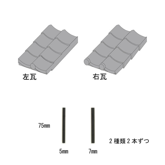 Japanese Roof Tile Parts - end face (right tile, left tile) 2 pieces each : Sakatsu Kit HO(1:87) 1902