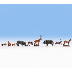Set of 9 forest animals (deer, wild rabbit, wild boar, etc.): Noch painted complete set N(1:160) 36745