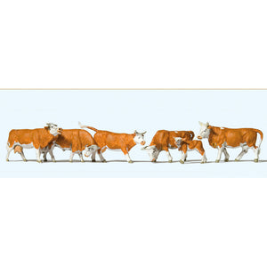 6 Cows (White Brown Hereford Breed) : Preiser Finished product HO(1:87) 10146