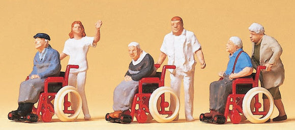 Anciano en silla de ruedas y su cuidador : Preiser - Acabado pintado HO(1:87) 10479