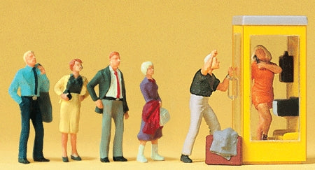 Personas esperando un teléfono público (con cabina telefónica): Preiser - Producto terminado HO(1:87) 10523