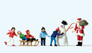 Set de Navidad - Papá Noel, Niño y Muñeco de nieve: Preiser - Set de producto terminado HO(1:87) 10626