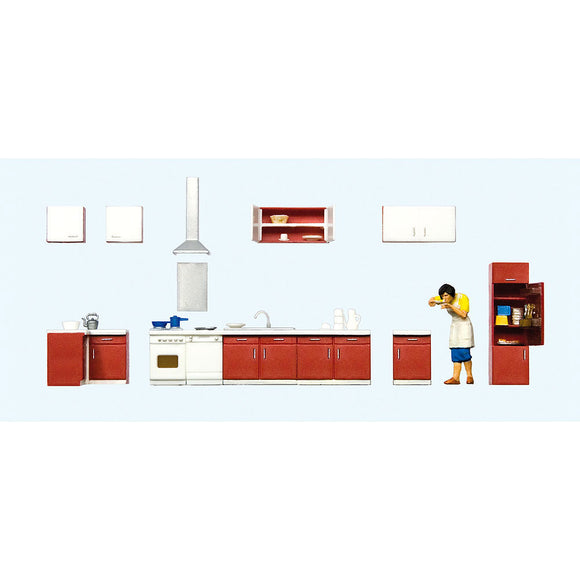 与母亲一起品尝食物的厨房家具 : Preiser 彩绘全套 HO(1:87) 10646
