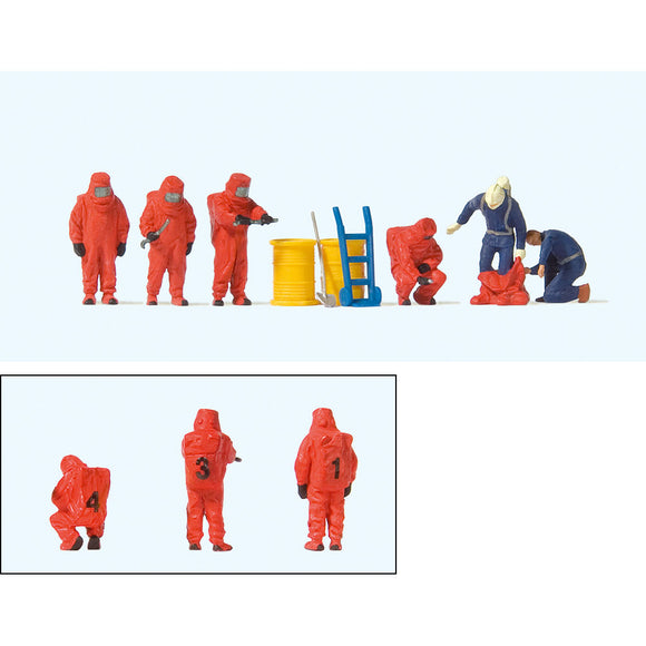Bombero con traje de protección química rojo: Preiser - juego completo pintado HO(1:87) 10730