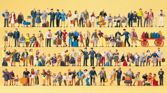 Gente de la estación de tren, personal ferroviario, viajeros y pasajeros 100 personas: Preiser pintado completo HO(1:87) 13000