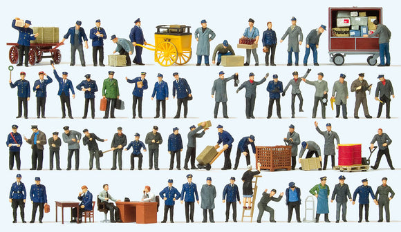 60 empleados ferroviarios alemanes en la década de 1950: Preiser - Painted HO (1:87) 13004