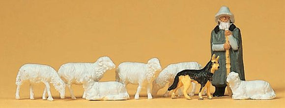 Shepherd, Sheep and Dog : Preiser - Painted HO (1:87) 14160
