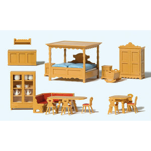 Country house furniture set (living room, dining room, bedroom): Preiser painted complete set HO(1:87) 17710