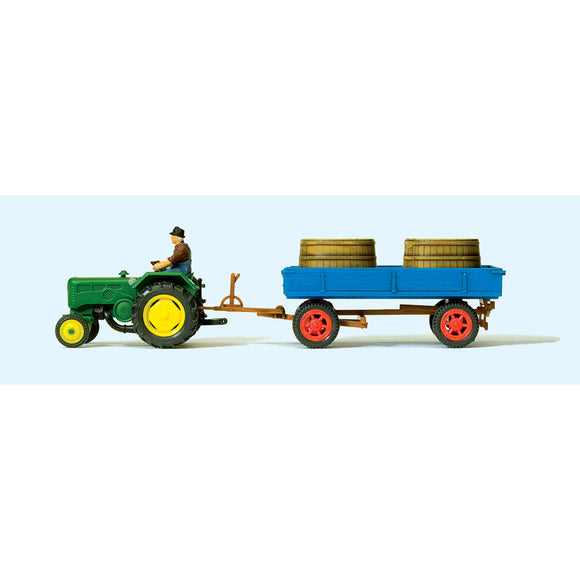 Tractor y carro con toneles de uva: Preiser, completo pintado HO (1:87) 17943