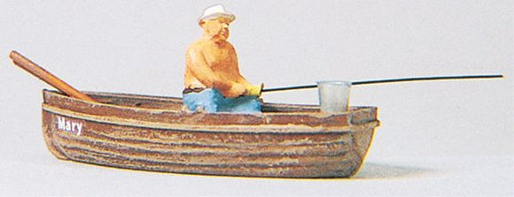 Pescador en un bote (pescador con bote de remos): Preiser pintado completo HO(1:87) 28052