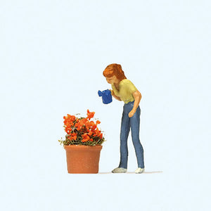 Woman watering flowers (with flower planter): Preiser, complete painted HO(1:87) 28103