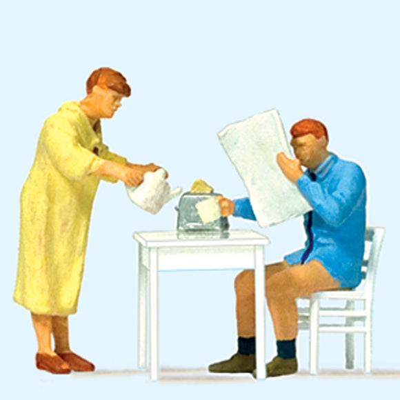 Breakfast duo with chair and table: Preiser, painted and ready to hang HO(1:87) 28116