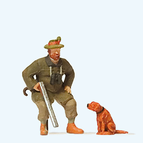 坐着的猎人和他的狗 : Preiser - Painted HO(1:87) 28129