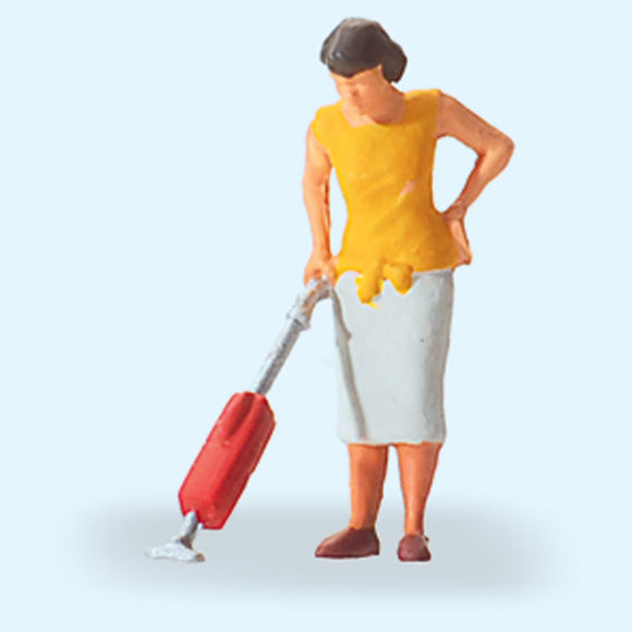 Woman Cleaning with Vacuum Cleaner : Preiser - Painted Finish HO(1:87) 28141