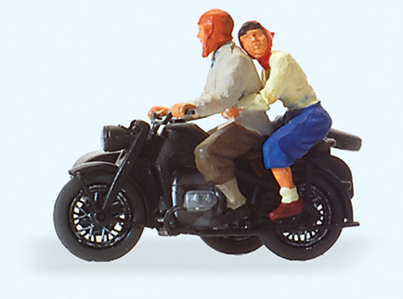 Two people on a motorbike Zundapp KS 750: Preiser, complete painted HO (1:87) 28148