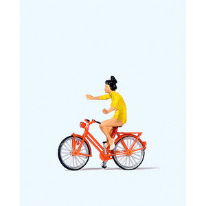 Woman on Bicycle with Hands Free: Preiser - Painted Finish HO(1:87) 28181