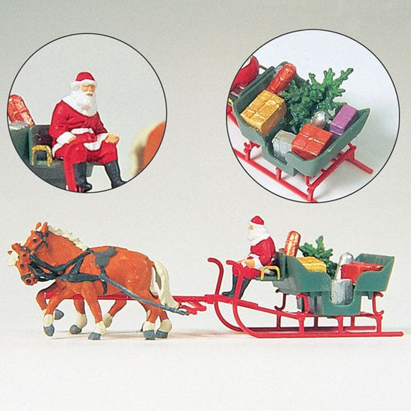 Father Christmas in a horse-drawn sleigh : Preiser - painted HO(1:87) 30448
