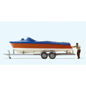 Trailer with motor boat : Preiser - painted HO(1:87) 33255