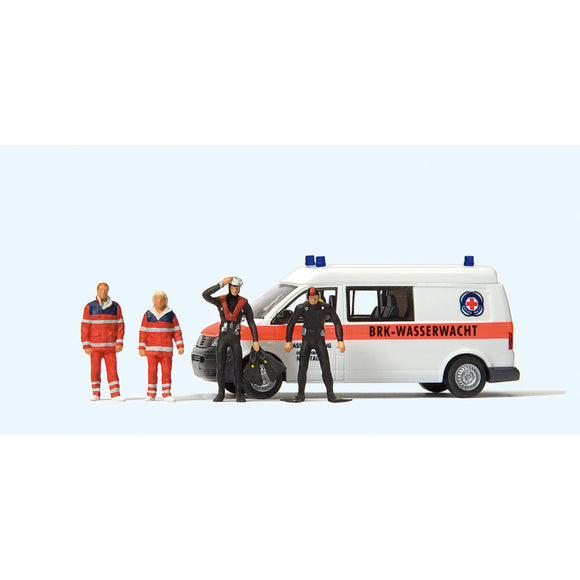 Bavarian Red Cross Water Rescue and Rescue Team (Volkswagen Transporter T5): Preiser - Finished product HO (1:87) 33261