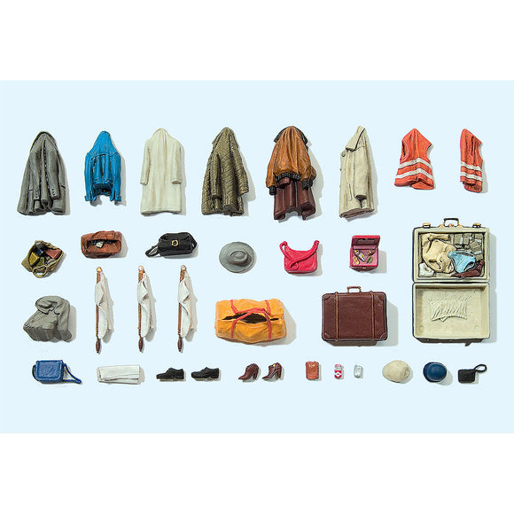 Conjunto de ropa, zapatos, bolso y complementos : Preiser kit sin pintar 1:22.5 45223