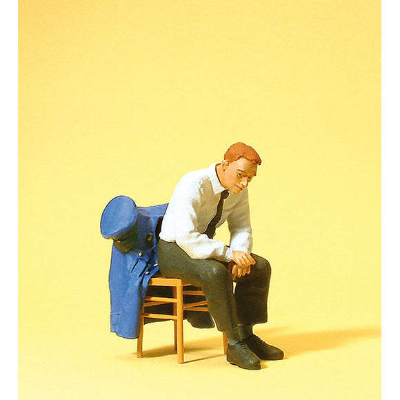 DB (German Federal Railways) employee sitting with his jacket over his chair : Preiser painted 1:22.5 scale 45510